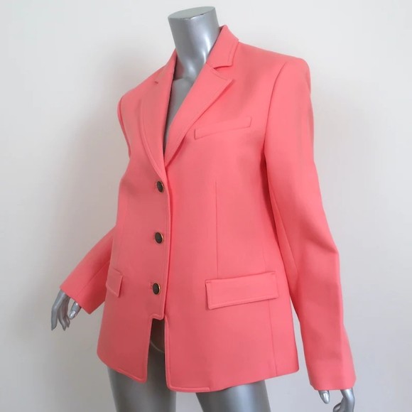 Tory Burch Blazer Salmon Double Weave Cotton Size 12 Three-Button Jacket - Picture 3 of 11